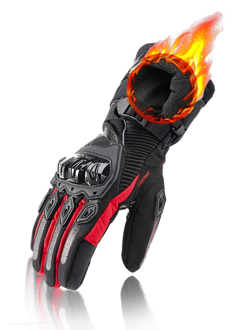 Wryhaul Winter-Motorradhandschuhe, Thermogrips - Die isolierten wetterfesten Motorradhandschuhe, Motorradfahren Kohlefaser-Handschuhe Touchscreen für Männer Frauen Wasserdichte Handschuhe (Rot,XL) von Wryhaul