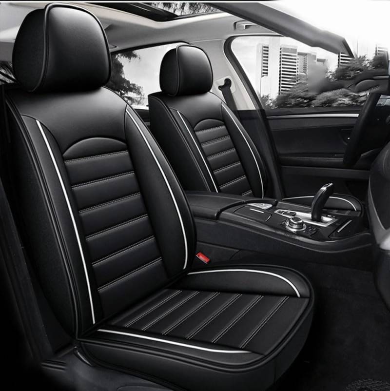 WuYyyyy Auto Schonbezug Set für Toyota RAV4 4.Generation 2013-2018 Leder Autositzbezüge Sitzschoner für Vordersitze und Rücksitze.,D-black and white von WuYyyyy