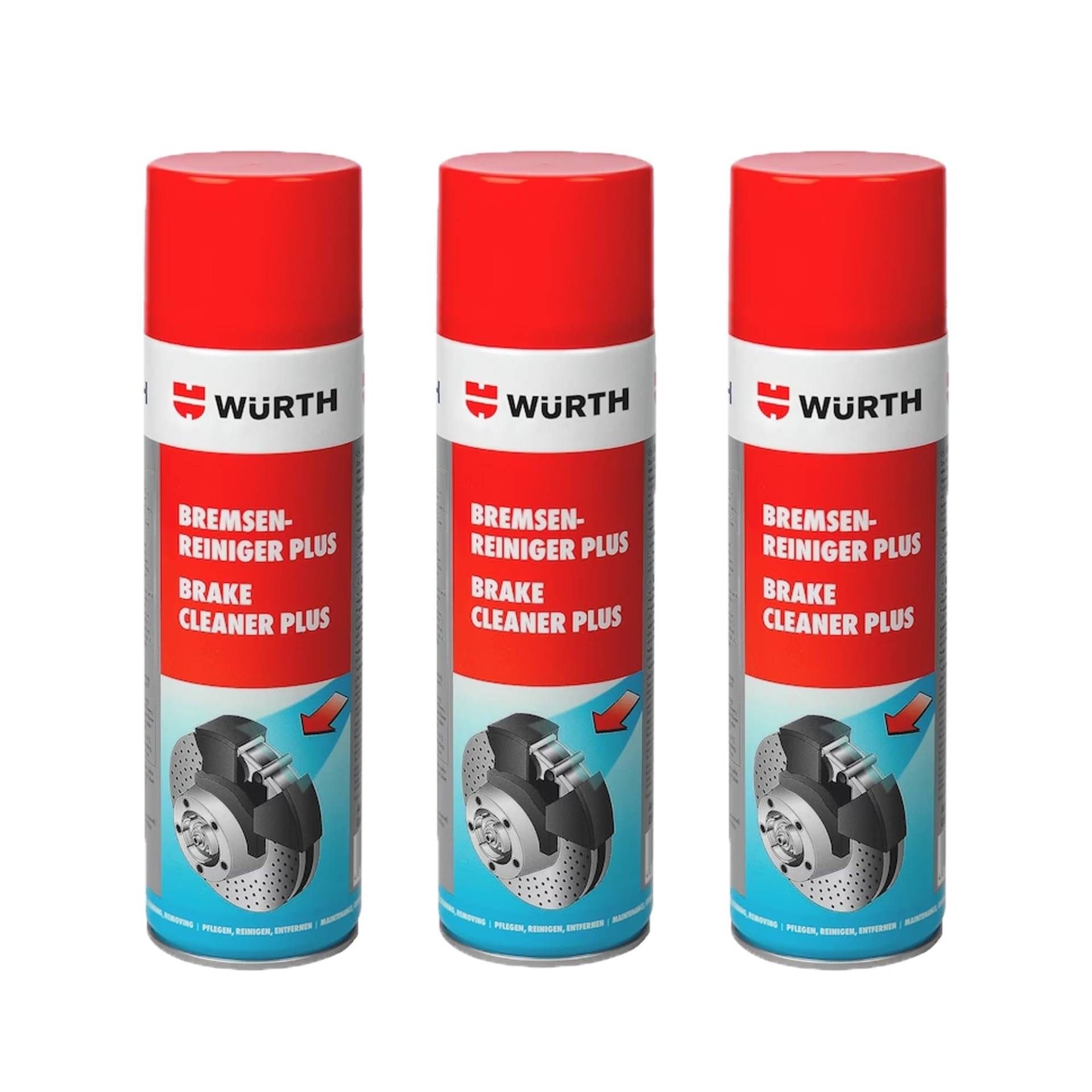 Würth 3X Bremsenreiniger Plus 500ml für ultimative Reinigung und Entfettung bei Wartungs- und Instandsetzungsarbeiten von Würth