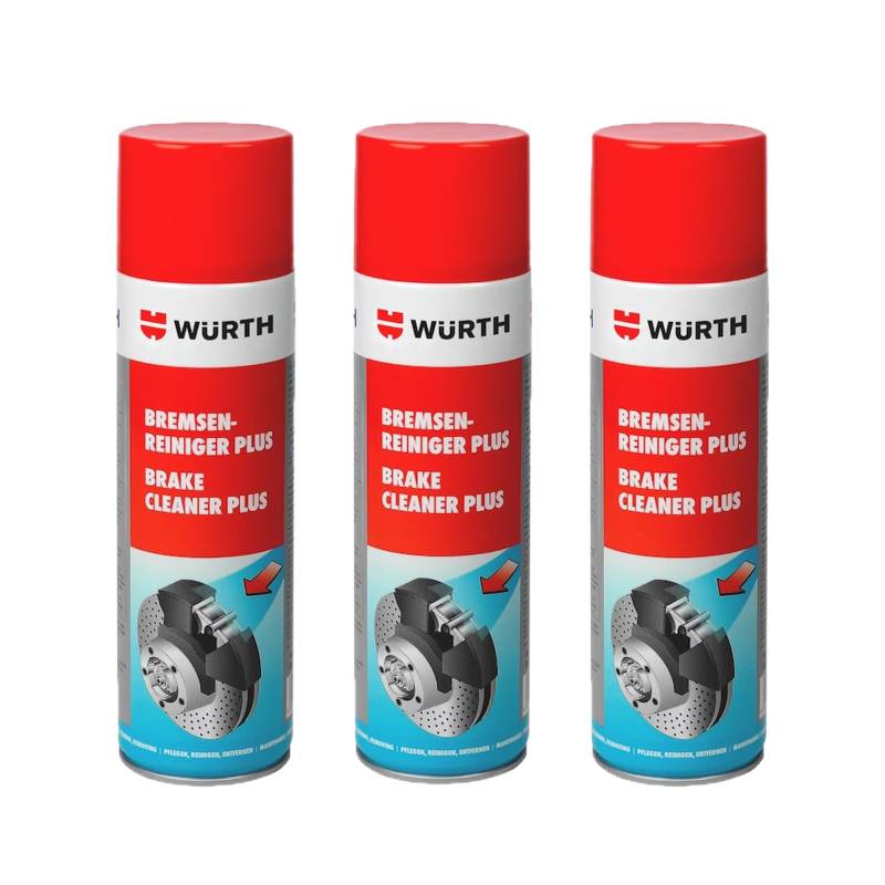 Würth 3X Bremsenreiniger Plus 500ml für ultimative Reinigung und Entfettung bei Wartungs- und Instandsetzungsarbeiten von Würth