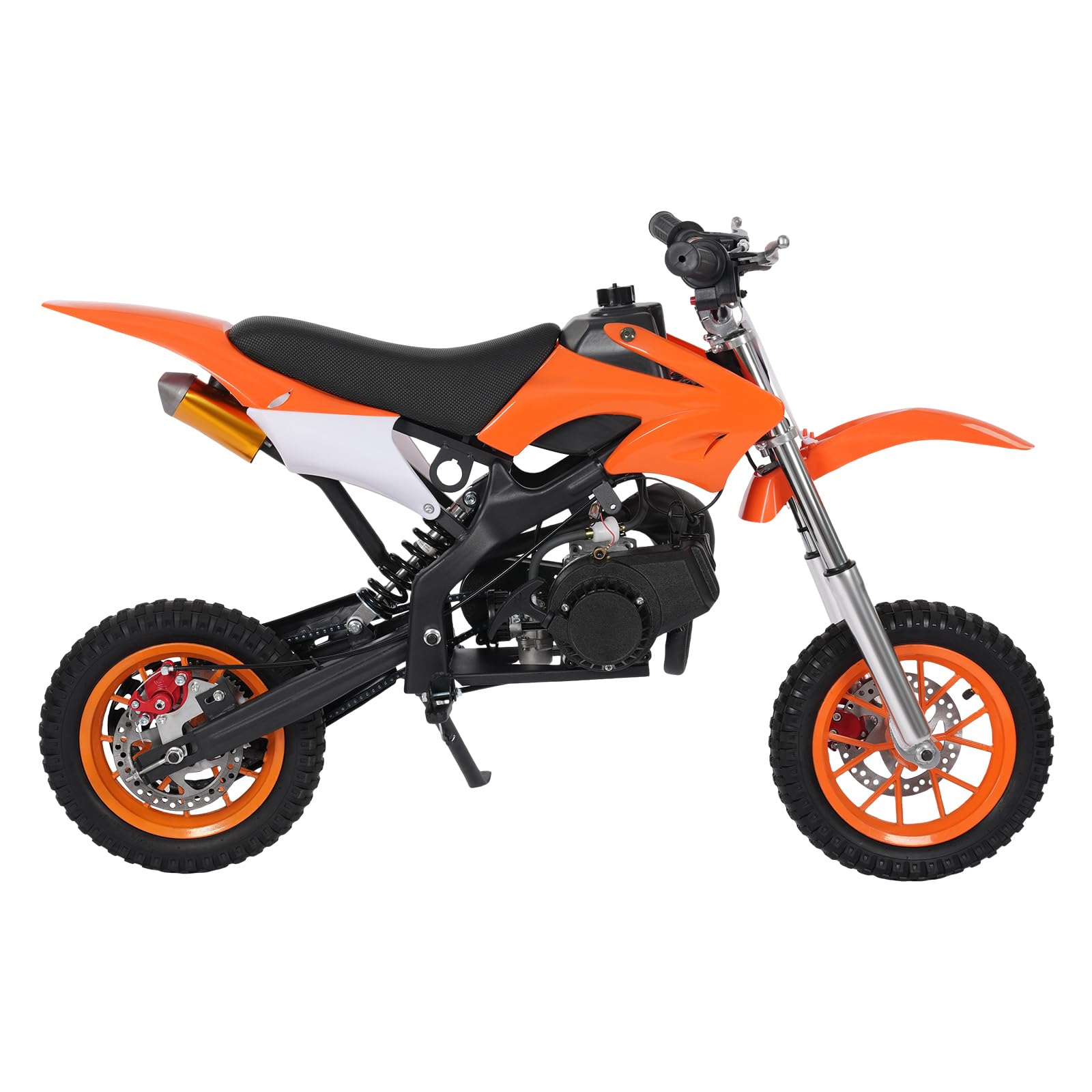 Kinder Motorrad,8 Zoll Modern Kinder Motorrad 2 Stroke Motors 49cc Dirt Bike Starke Belastbarkeit 80kg Scheibenbremsen Vorne Und Hinten 50km/H, Für 6-16 Jahre Alt Kinde,Orange von Wulimasun