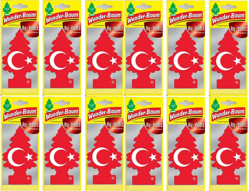 12 Stück HAVA spreyi koku ağacı Ay Yildiz Türkische Flagge (Vanille) Wunder-Baum Lufterfrischer Duftbaum inkl. 1 x Glasreinigungstuch von SP Großhandel Gratiszugabe (Ay Yildiz) (12) von WUNDER-BAUM