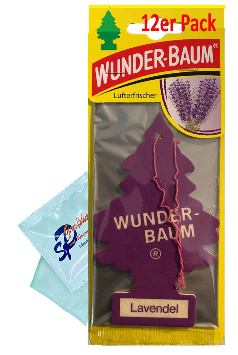 12 Stück Lavendel Wunder-Baum Lufterfrischer Duftbaum inkl. 1 x Glasreinigungstuch von SP Großhandel Gratiszugabe (Lavendel) von WUNDER-BAUM