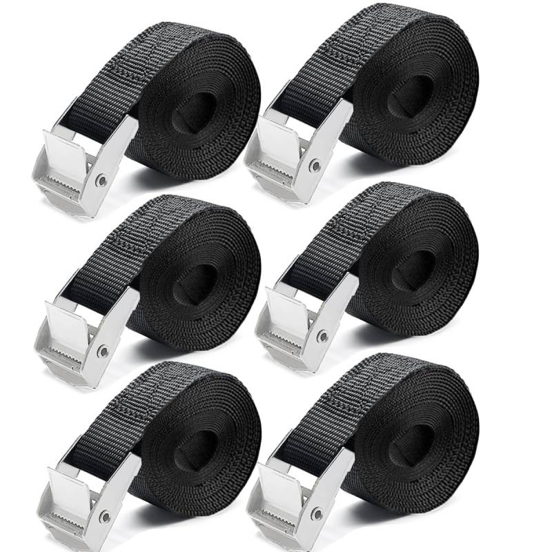 Wtbtbm Spanngurte, Spanngurt 1m, Verstellbare Zurrgurte Befestigungsgurt mit Klemmschloss, für Motorrad, Gepäckpakete, Fahrrad, Camping Schwarz(1m* 6Pcs) von Wybtbm