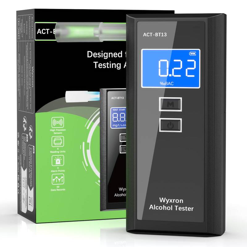 Wyxron Alkoholtester Polizeigenau, Hochpräziser Promillemessgerät Professioneller Alcohol Tester mit LCD Anzeige/Aufzeichnungen/10 Mundstücken, für Einzelpersonen/Familien/Parteien Schnelltest von Wyxron