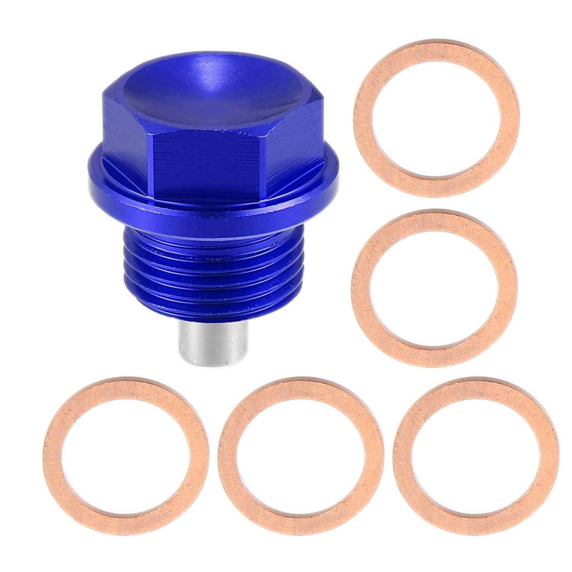 X AUTOHAUX 1 Satz M18 x 1,5 Ölablassschraube, magnetische Aluminium Sumpf Ablassmutter mit 5 Unterlegscheiben für Auto, Motorrad, Blau von X AUTOHAUX