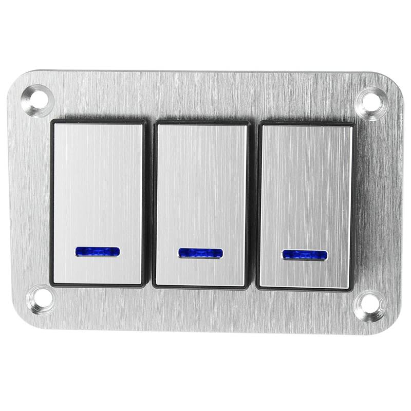 X AUTOHAUX 3 Gang Wippschalter Panel 3 Stifte Schalter DC 12V 24V Blau LED Silber von X AUTOHAUX