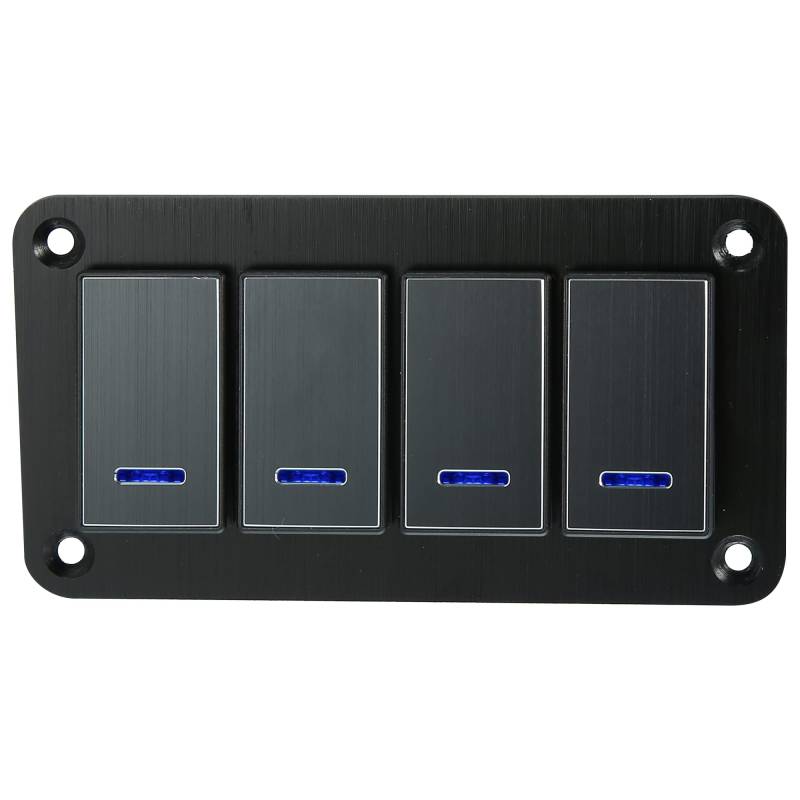 X AUTOHAUX 4 Gang Wippschalter Panel 3 Stifte Schalter DC 12V 24V Blau LED Schwarz von X AUTOHAUX