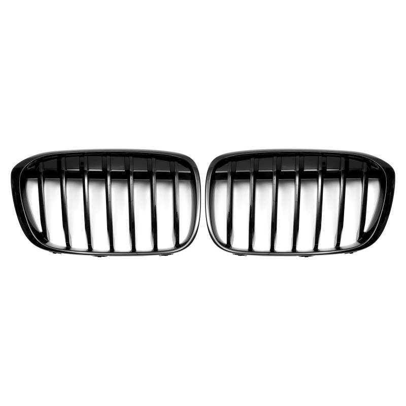 X AUTOHAUX Frontgrill für BMW X1 F48 2016-2022, Frontstoßstangen-Kühlergrill, Nieren-Design, glänzend schwarz, 1 Paar von X AUTOHAUX