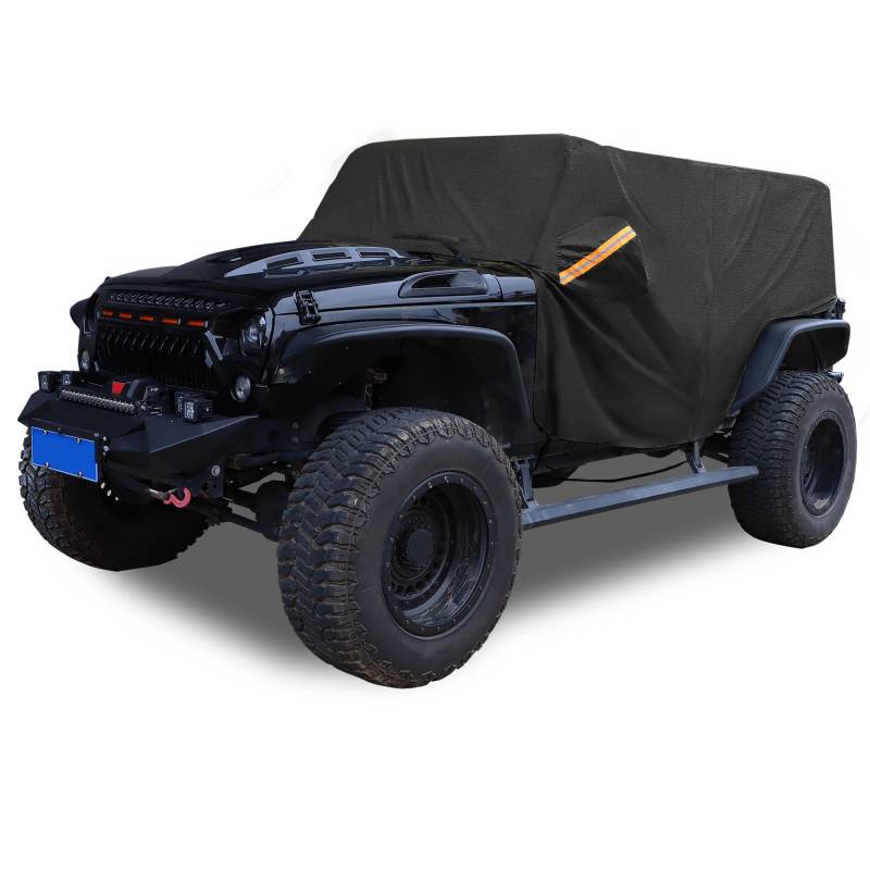 X AUTOHAUX Autoabdeckung SUV Autoplane Outdoor Vollgarage Auto Abdeckplane für Jeep Wrangler 4 Tür 210D Oxford Schwarz von X AUTOHAUX