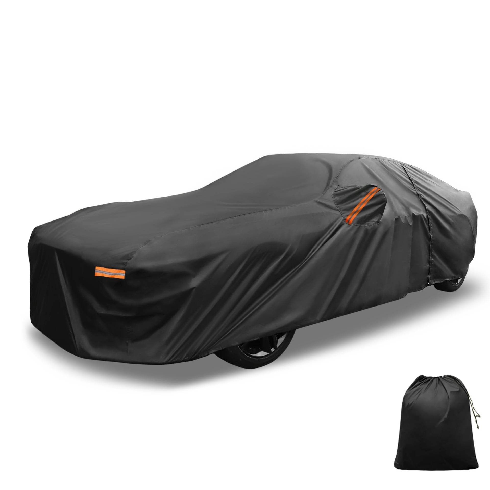 X AUTOHAUX Wasserdichte Autoabdeckung 210D-PU für den Außenbereich, Vollgarage für Ford für Mustang, mit Fahrertür-Reißverschluss, 490 x 195 x 130 cm, Schwarz von X AUTOHAUX