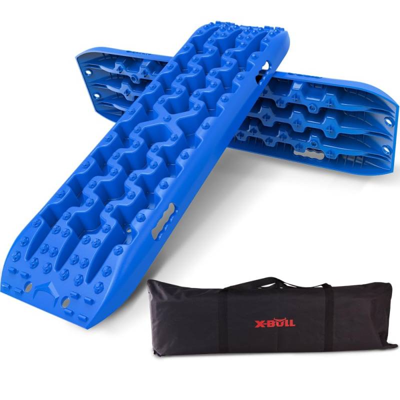 X-BULL - Sandbleche Offroad - 2 Stücke Anfahrhilfe - 2er-Set Traktionshilfe aus Nylon - Traktionsmatte mit Tragetasche - Sandbleche Wohnmobil - Offroad Zubehör - 2 Stück, 106 x 30 x 10 cm - Blau von X-BULL