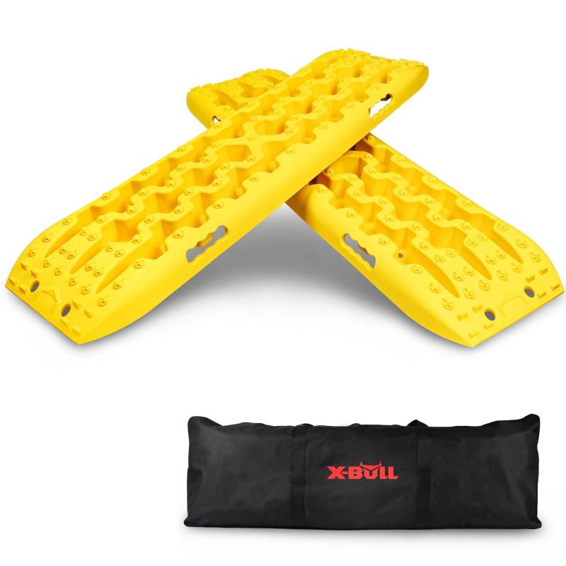 X-BULL - Sandbleche Offroad - 2 Stücke Anfahrhilfe - 2er-Set Traktionshilfe aus Nylon - Traktionsmatte mit Tragetasche - Sandbleche Wohnmobil - Offroad Zubehör - 2 Stück, 106 x 30 x 10 cm - Gelb von X-BULL