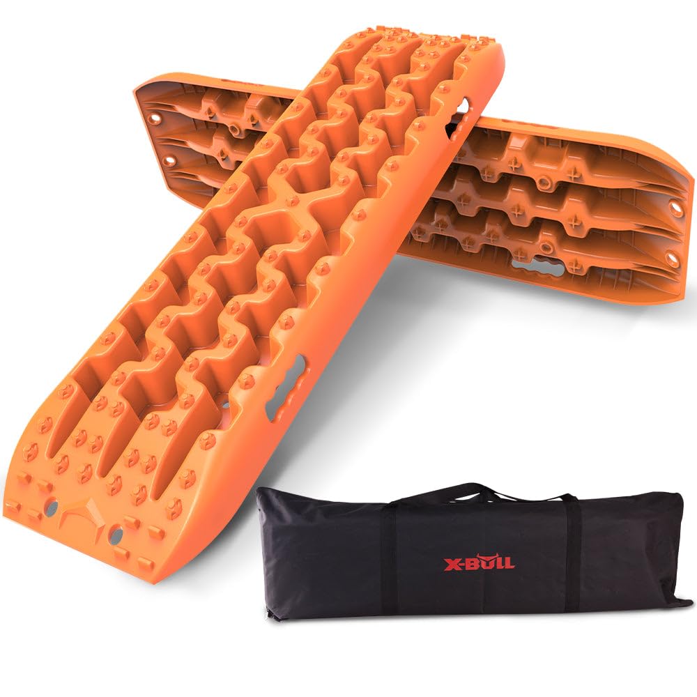 X-BULL - Sandbleche Offroad - 2 Stücke Anfahrhilfe - 2er-Set Traktionshilfe aus Nylon - Traktionsmatte mit Tragetasche - Sandbleche Wohnmobil - Offroad Zubehör - 2 Stück, 106 x 30 x 10 cm - Orange von X-BULL