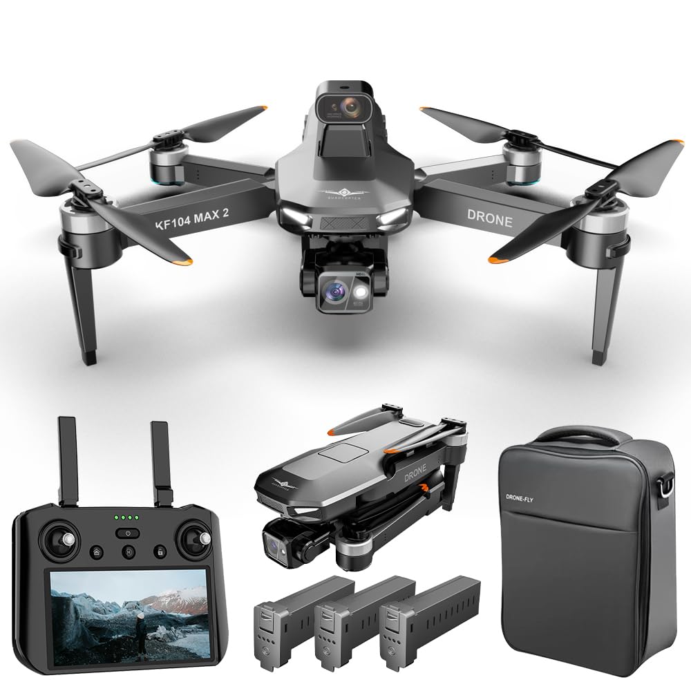 X-Verse KF104 MAX2 Drohne mit Kameras 4K HD EIS, Bildschirmfernsteuerung, RC 6km, 3 Achsen Gimbal, 360d° Hindernis Vermeidung, Professionelle Faltbarer Quadcopter für Erwachsene,3 Batterien von X-Verse