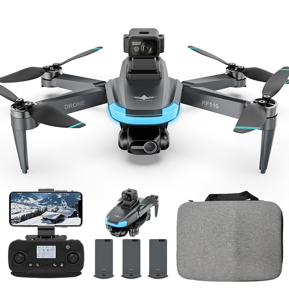 X-Verse KF110MAX Drohne mit Kameras 4K unter 250g, 360° Hindernisvermeidung, Dual-Kamera+EIS, GPS Faltbarer Quadcopter mit Bürstenlosem Motor, C0, 22 Minuten Flugzeit, 3 Batterien von X-Verse