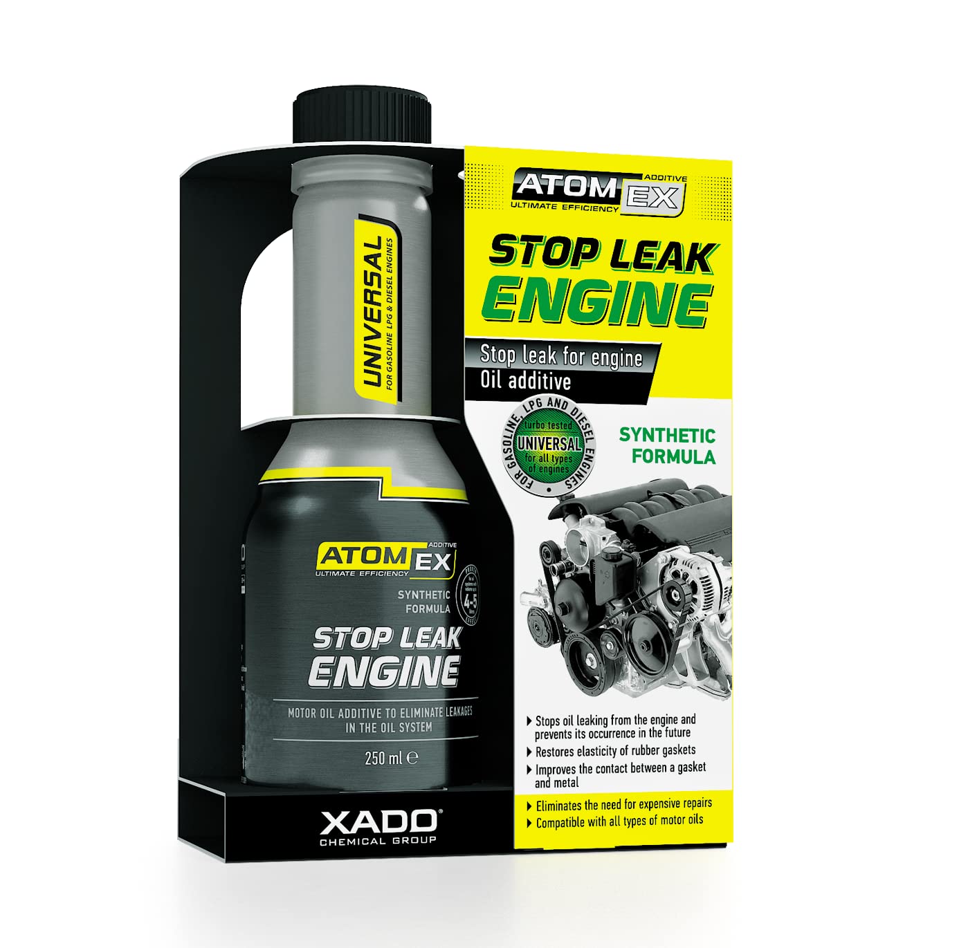 XADO Motoröl Additiv Stop Leak Engine - Ölverlust Stop, Motor Dichtmittel für Undichtigkeiten, Öl Additiv Diesel für Motordichtung - Benzin- und Dieselmotor, Ölleckstop, Ölverbrauch Stop - 250 ml von XADO