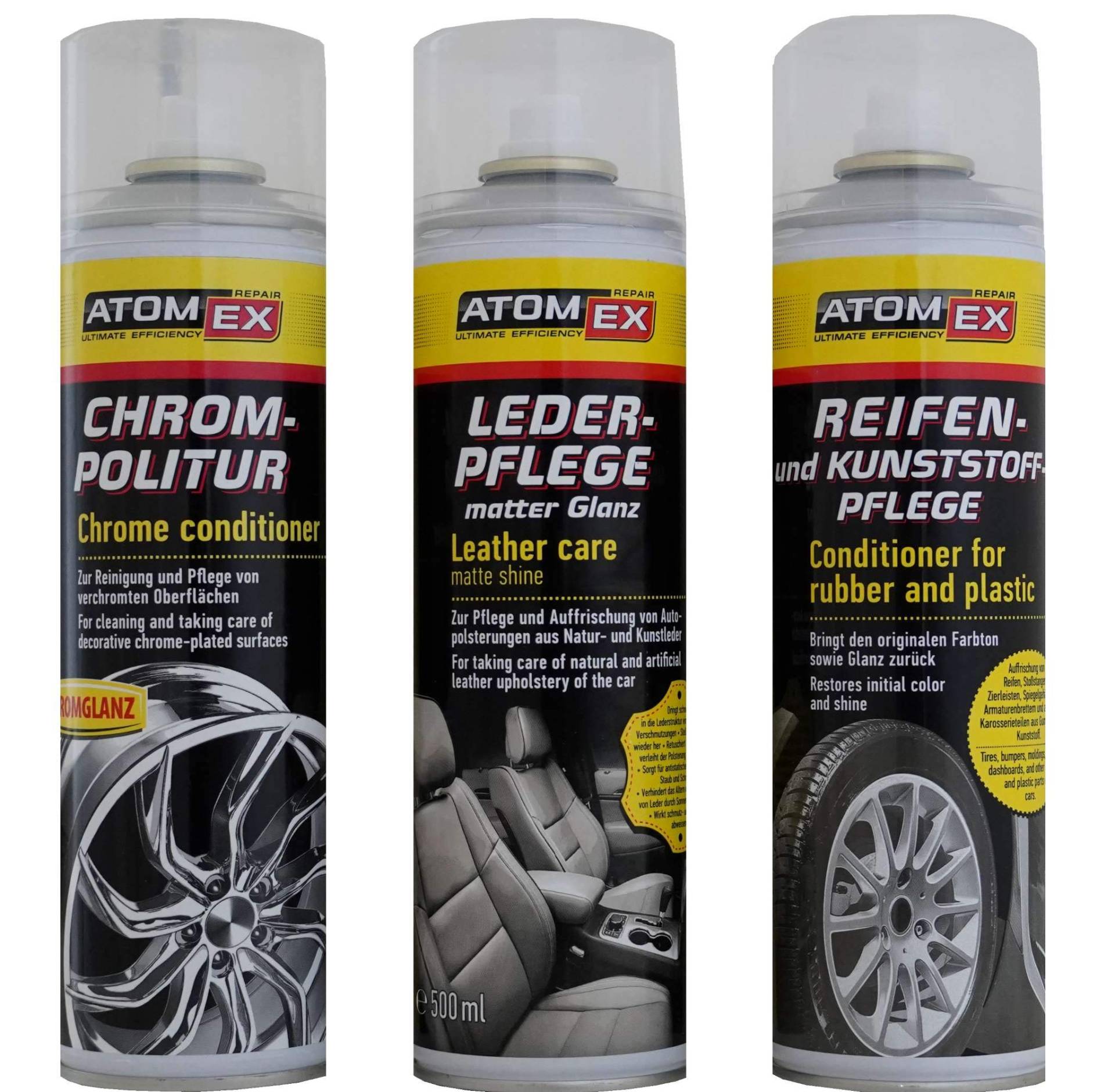 XADO Auto Pflege Set | Leder Pflege + Reifen und Kunststoff Pflege + Chrom Politur - ATOMEX Pflege Reinigung Set von XADO