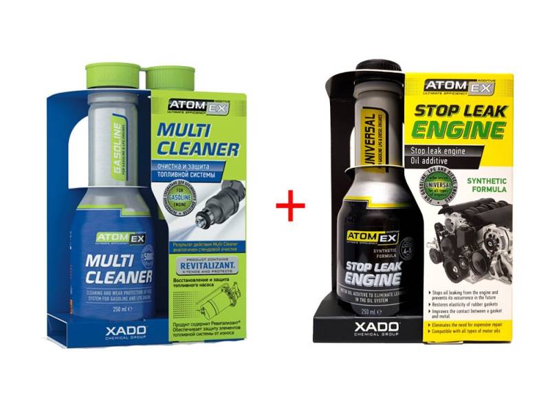 XADO Öl-Verlust-Stop & Benzin Kraftstoff-System-Reiniger 2er Set - Stop Leak Engine & MultiCleaner - Atomex von XADO