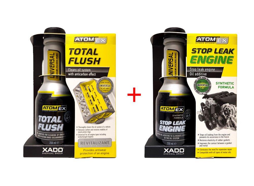 XADO Set Öl-Verlust-Stop & Motor Ölsystem-Reiniger - Stop Leak Engine & Total Flush- Atomex von XADO