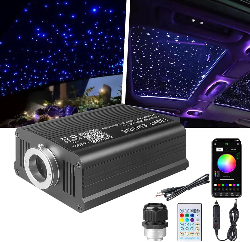 XAEIOW 16 W 600 Stück 2 m Meteor Twinkle 5,1 cm 1 Auto Sternenlicht Lichtwellenleiter Ambiente Bluetooth App RGB Fernbedienung Sprachgesteuert von XAEIOW