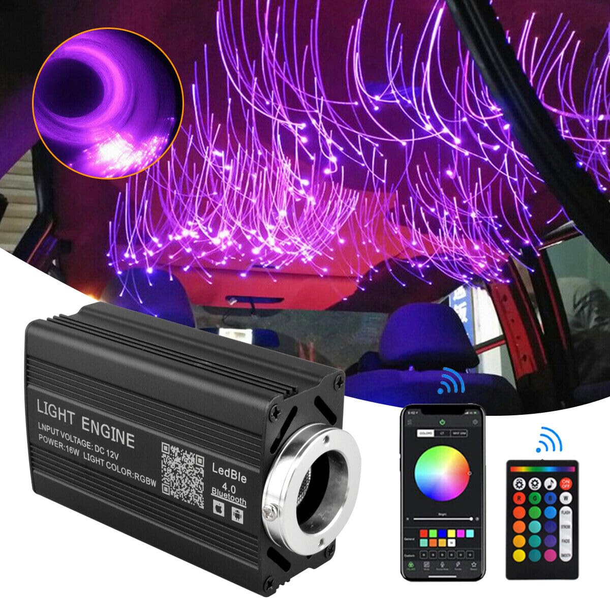 XAEIOW 300 Stück 18 m Auto-Lichtfaser LED Sternenhimmel Glas Glasfaser Lichteffekte Fernbedienung von XAEIOW