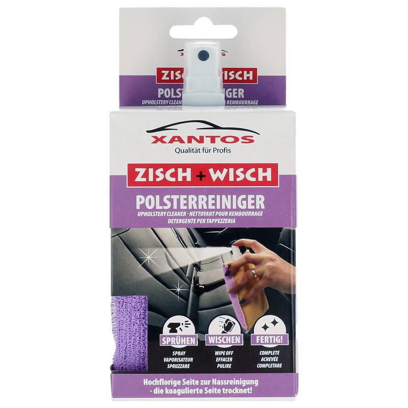 XANTOS Polsterreiniger Auto - Zisch und Wisch All-in-One Duo Schwamm inklusive 40ml Sprühflasche klein mit Reiniger für Auto, Wohnmobil oder Wohnwagen - Autopflege für zwischendurch von XANTOS