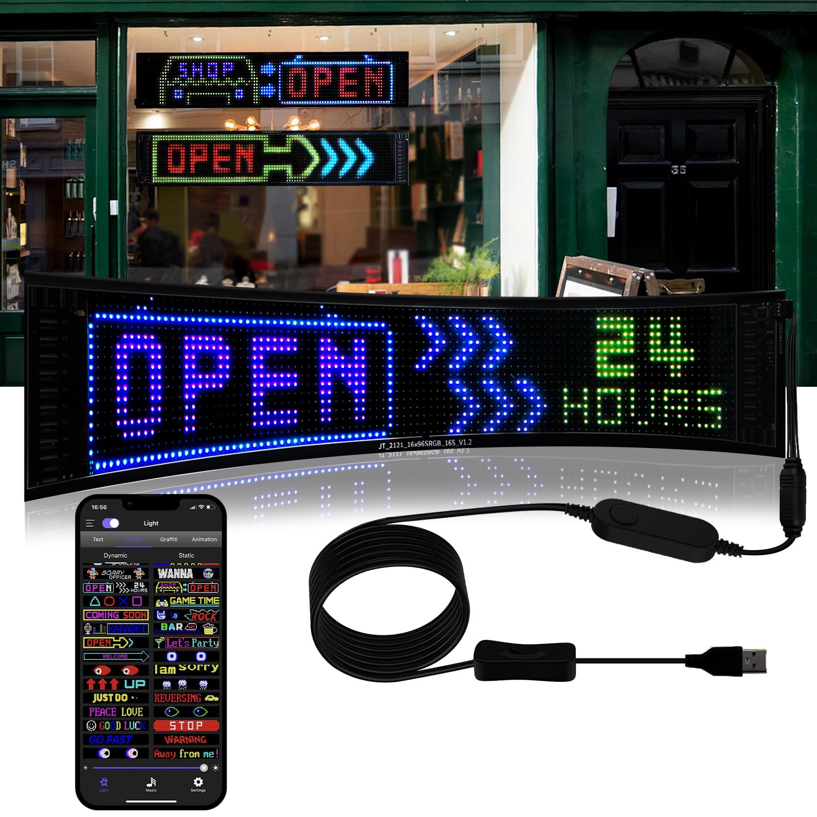 XAXVSTS Programmierbar LED Laufschrift Dislplay|59 X 12cm | Led Anzeigetafel mit Bluetooth-App | led Leuchtschild USB 5V | Vielseitig für Werbung & Party-Deko von XAXVSTS