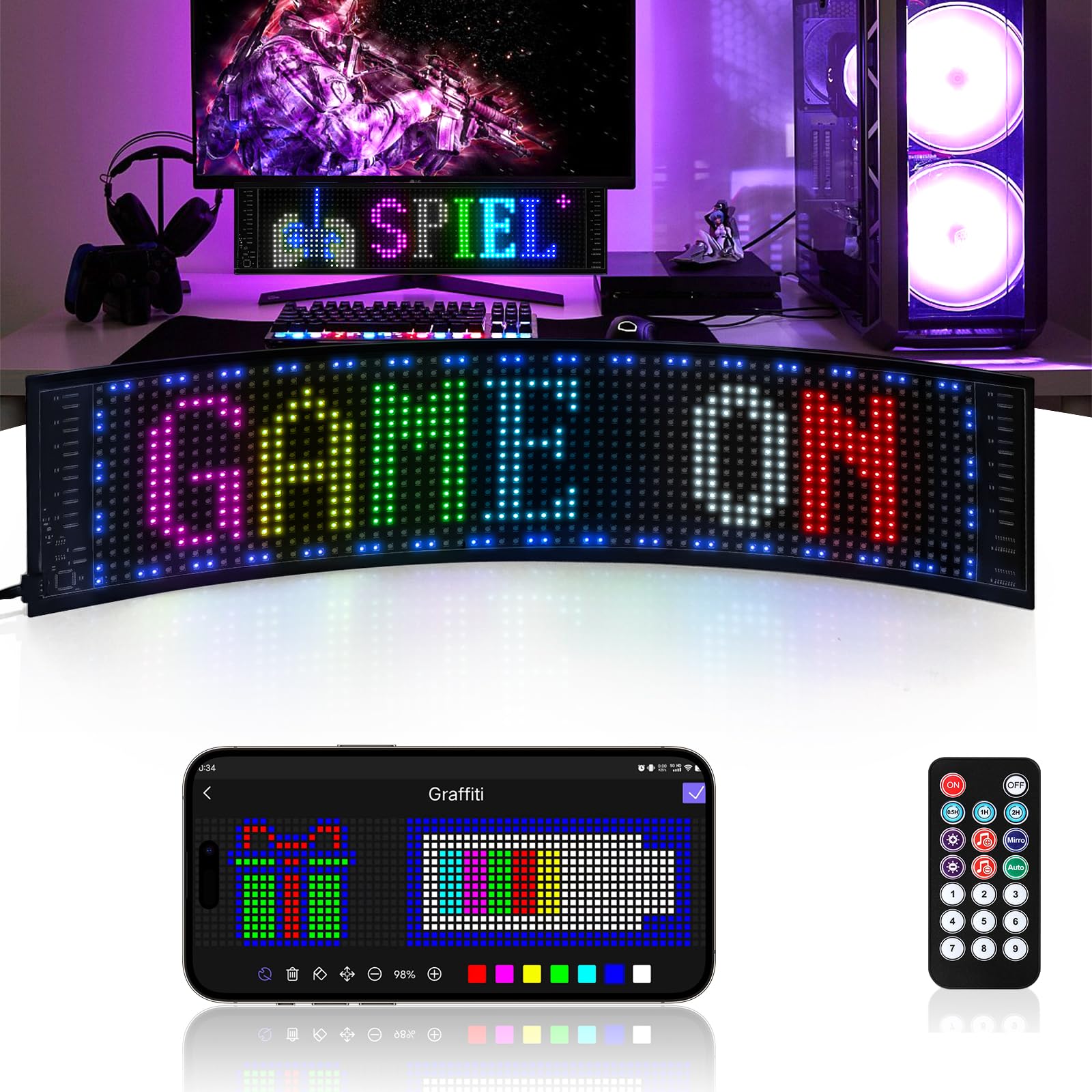 XAXVSTS Programmierbar LED Laufschrift Dislplay| 47.5 X 12cm | Led Anzeigetafel mit Bluetooth-App & Fernbedienung | led Leuchtschild USB 5V | Vielseitig für Auto, LKW, Werbung & Party-Deko von XAXVSTS