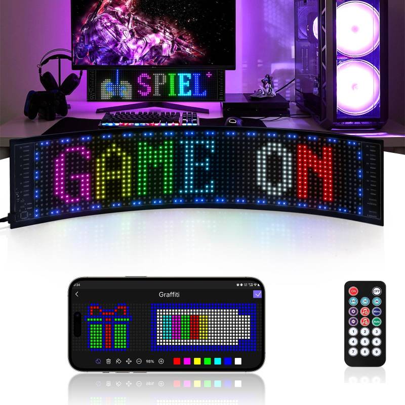 XAXVSTS Programmierbar LED Laufschrift Dislplay| 47.5 X 12cm | Led Anzeigetafel mit Bluetooth-App & Fernbedienung | led Leuchtschild USB 5V | Vielseitig für Auto, LKW, Werbung & Party-Deko von XAXVSTS