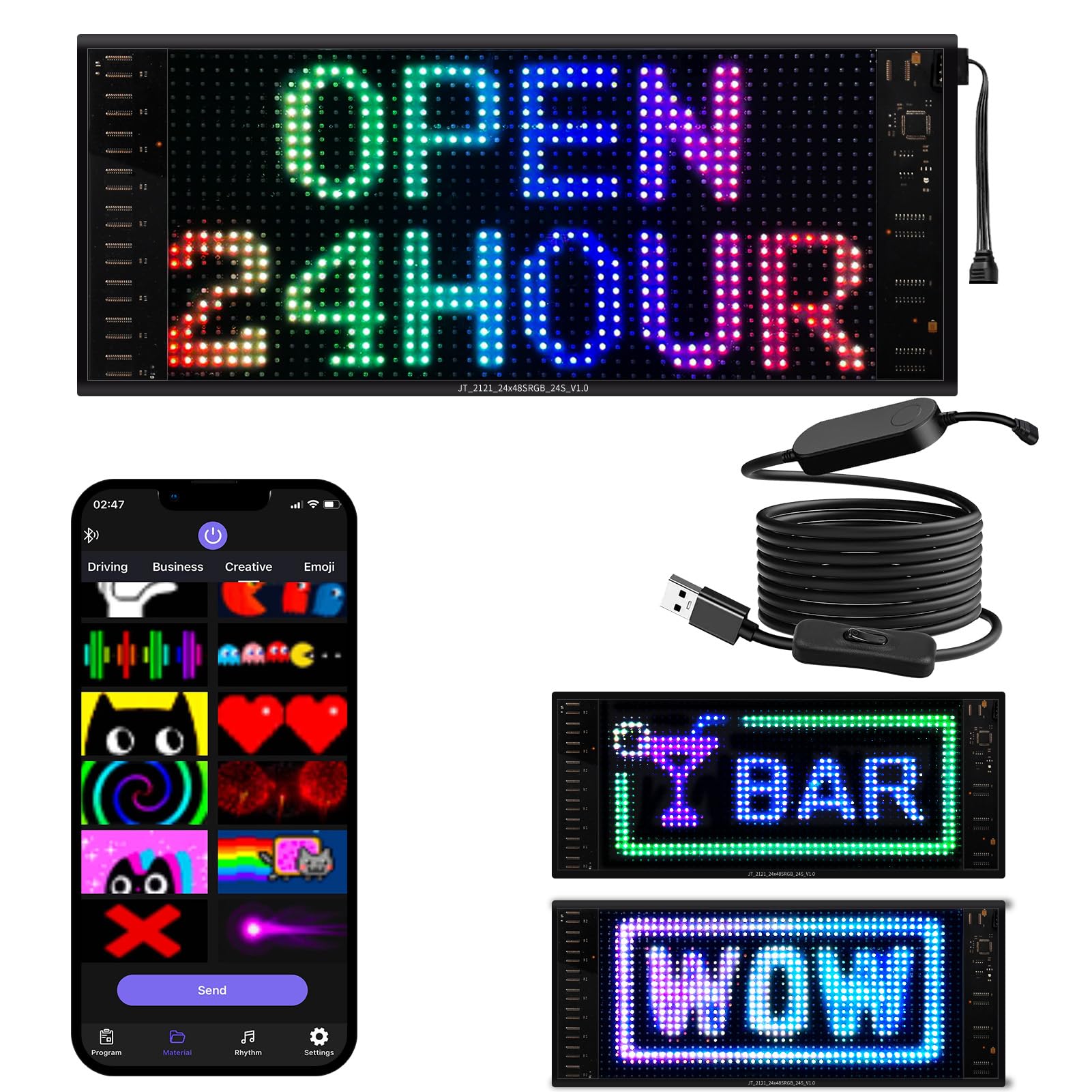 XAXVSTS Programmierbar LED Leuchtschild Dislplay | 27 X 12cm | Led Anzeigetafel mit Bluetooth-App | Zweireihige led Laufschrift USB 5V | Vielseitig für Auto, LKW, Werbung & Party-Deko von XAXVSTS