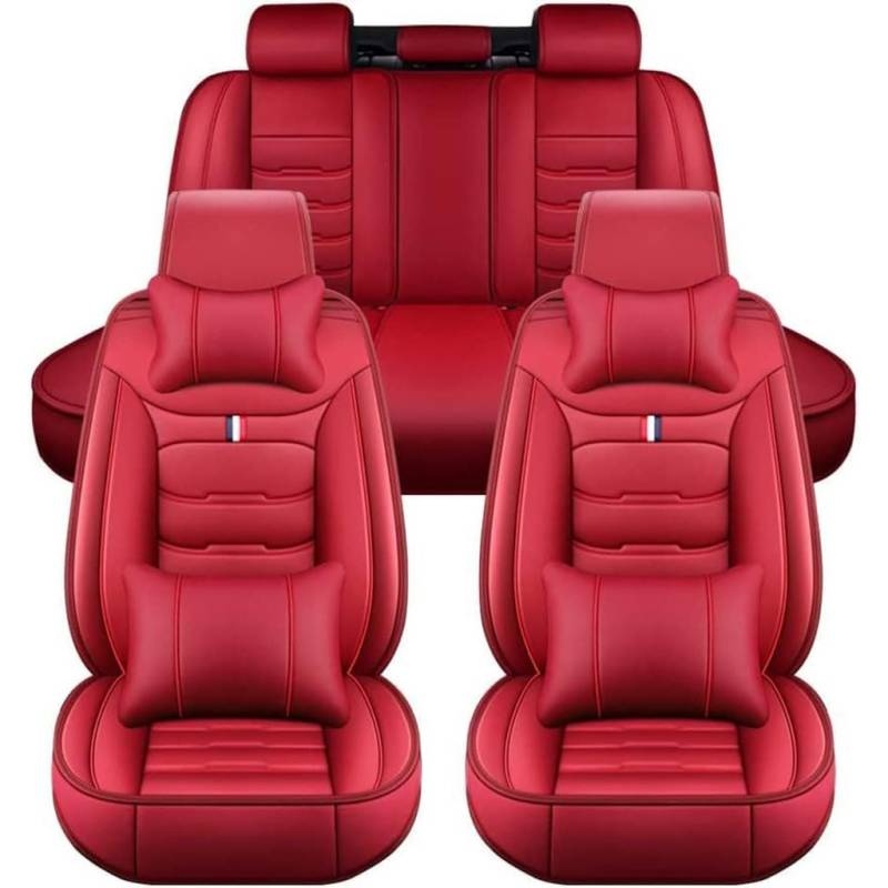 XBDHDBS Autositzbezüge Set für Audi S6 2020-2023,PU Leder Wasserdicht Schonbezüge Full Set Sitzschoner Vorne Hinten Kissen Auto Innenraum Zubehör,A-Red von XBDHDBS