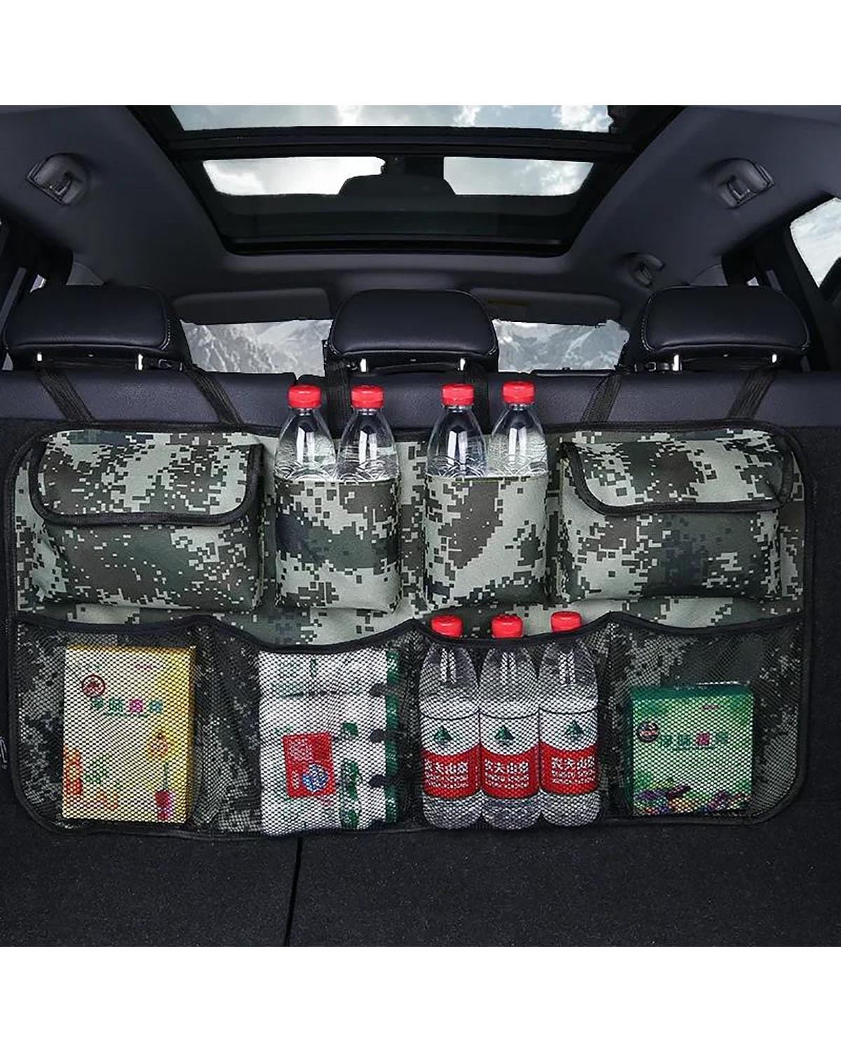 Gepäcknetz Ablagenetz Auto Trunk Organizer Einstellbare Rücksitz Lagerung Tasche Netto Kapazität Multi-verwenden Oxford Automobile Sitz Zurück Organisatoren Universal Auto Aufbewahrungsnetz(Camouflage von XBDYGS