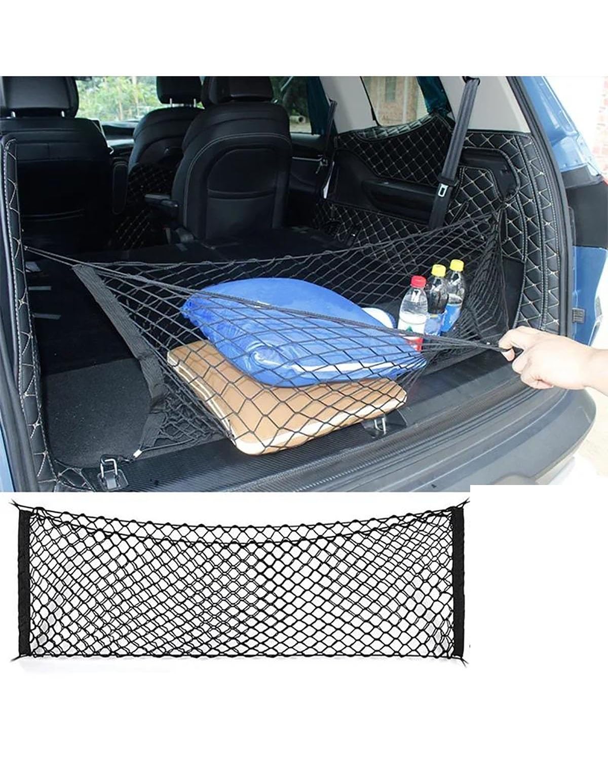 Gepäcknetz Ablagenetz Universelles Kofferraum- Und Kofferraumnetz, Gepäckaufbewahrungs-Organizer, Dehnbares, Elastisches Netz Aus Nylon Mit 4 Kunststoffhaken Auto Aufbewahrungsnetz(Stand net(2 layer)) von XBDYGS