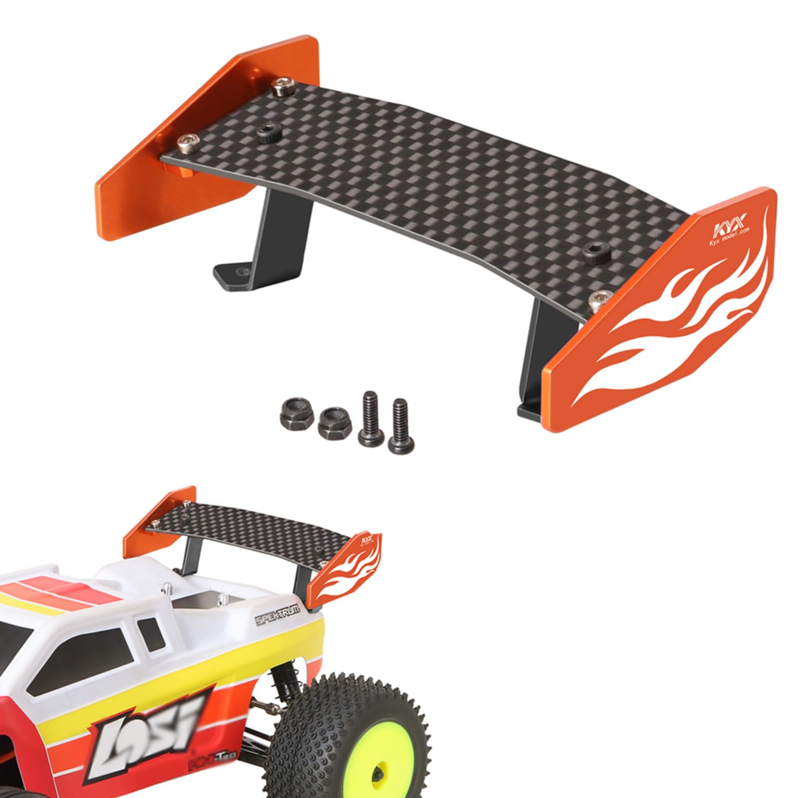 XBERSTAR RC Heckflügel für LOSI 1/18 Mini-T 2.0 Aluminium-Kohlefaser Kotflügel Schwanz für LOSI 1/18 Mini-T 2.0 Flügel Heckspoiler-Teile (Orange) von XBERSTAR