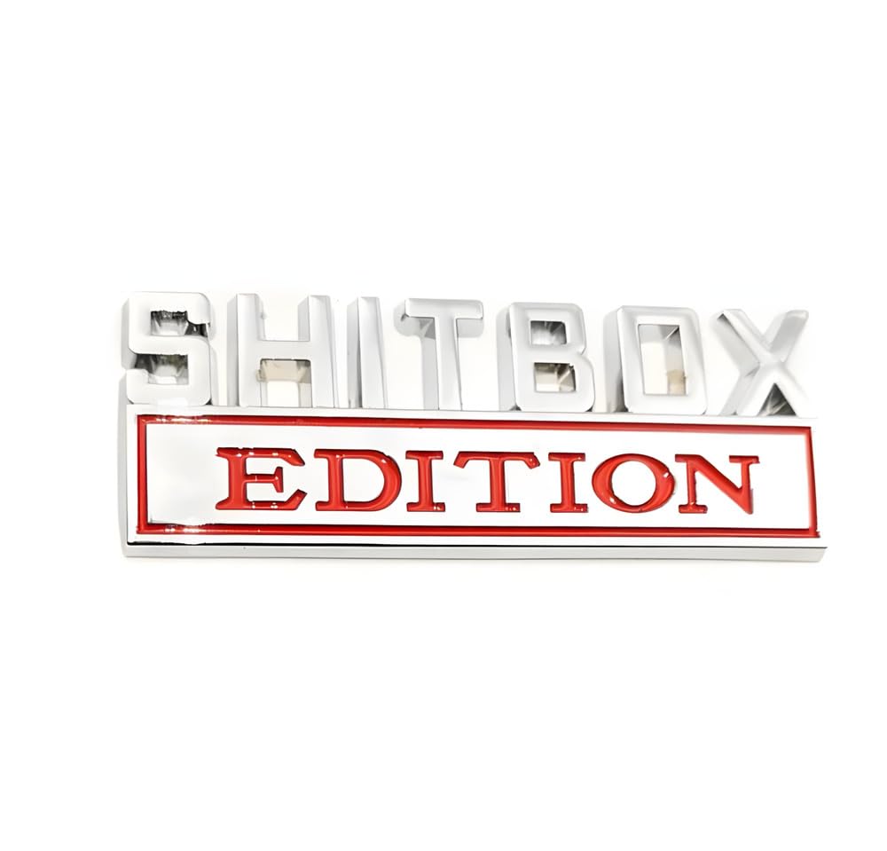 3D Metall Shit Box Edition Sticker Emblem Aufkleber Auto 7,3 x 3 cm Silber rot von XCBW