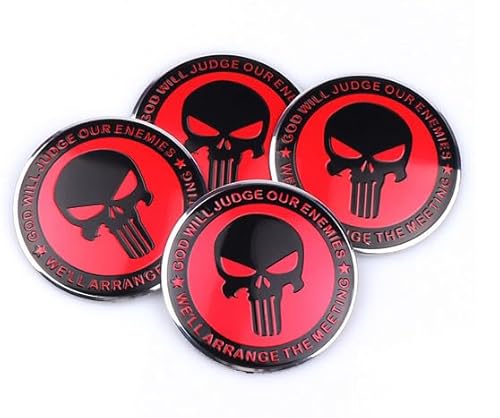 4X Naben Radkappen Aufkleber Punisher Judge rot Ø 56mm Auto Emblem von XCBW