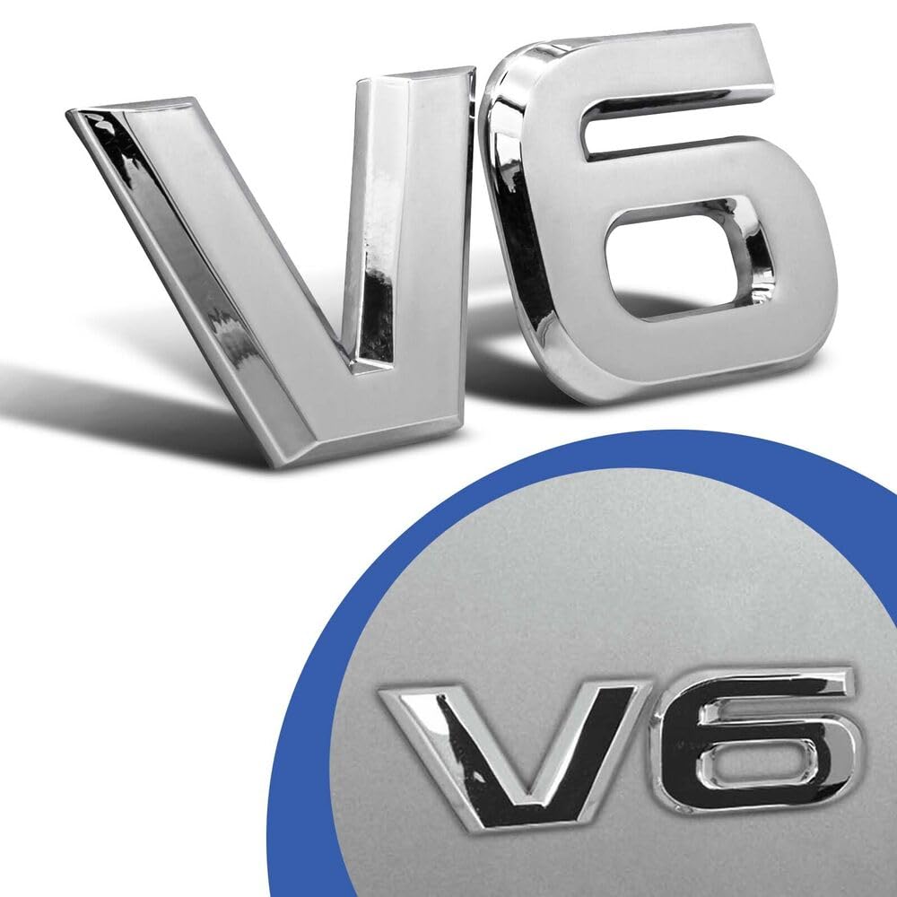 V6 Emblem Zeichen Chrom Schriftzug 3D Logo Auto Aufkleber Tuning Sticker Metall XCBW von XCBW