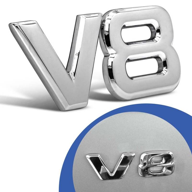 V8 Emblem Zeichen Chrom Schriftzug 3D Logo Auto Aufkleber Tuning Sticker Metall XCBW von XCBW