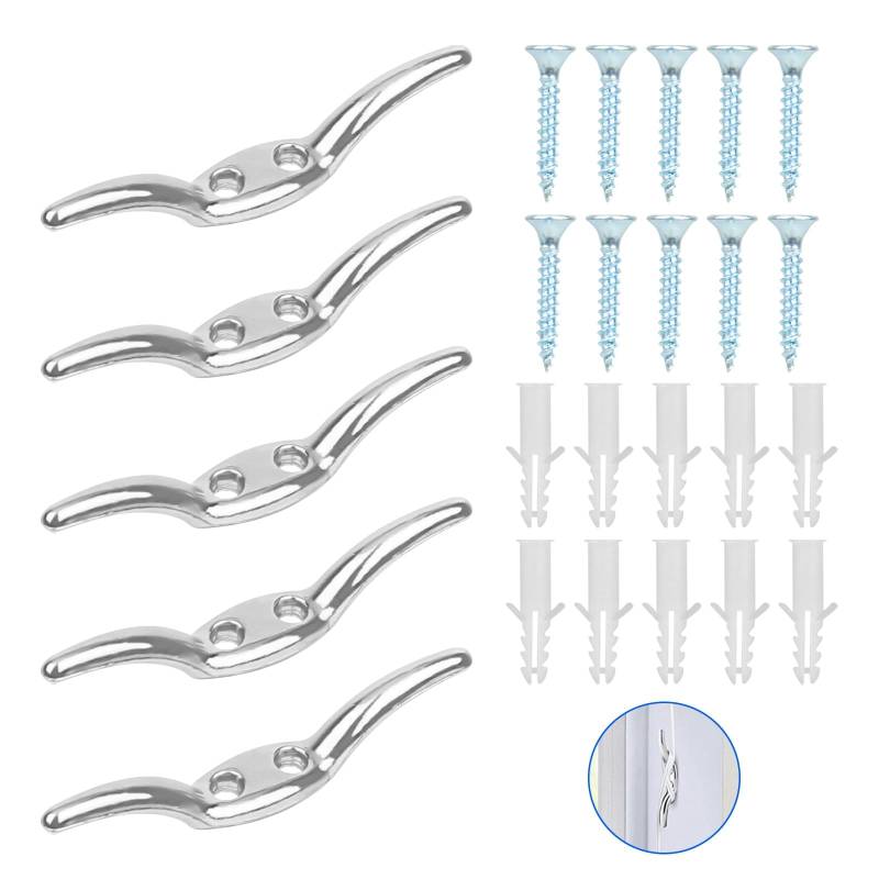 5 Stück Klampenhaken Anlegeklampen Belegklampe Festmacherklampe Seilklampe Flaggenklampe Klampe Boot mit Befestigungsschrauben und Kunststoffstopfen, für Yachten, Fahnenmasten, Segelboote, Markisen von XCDMJ