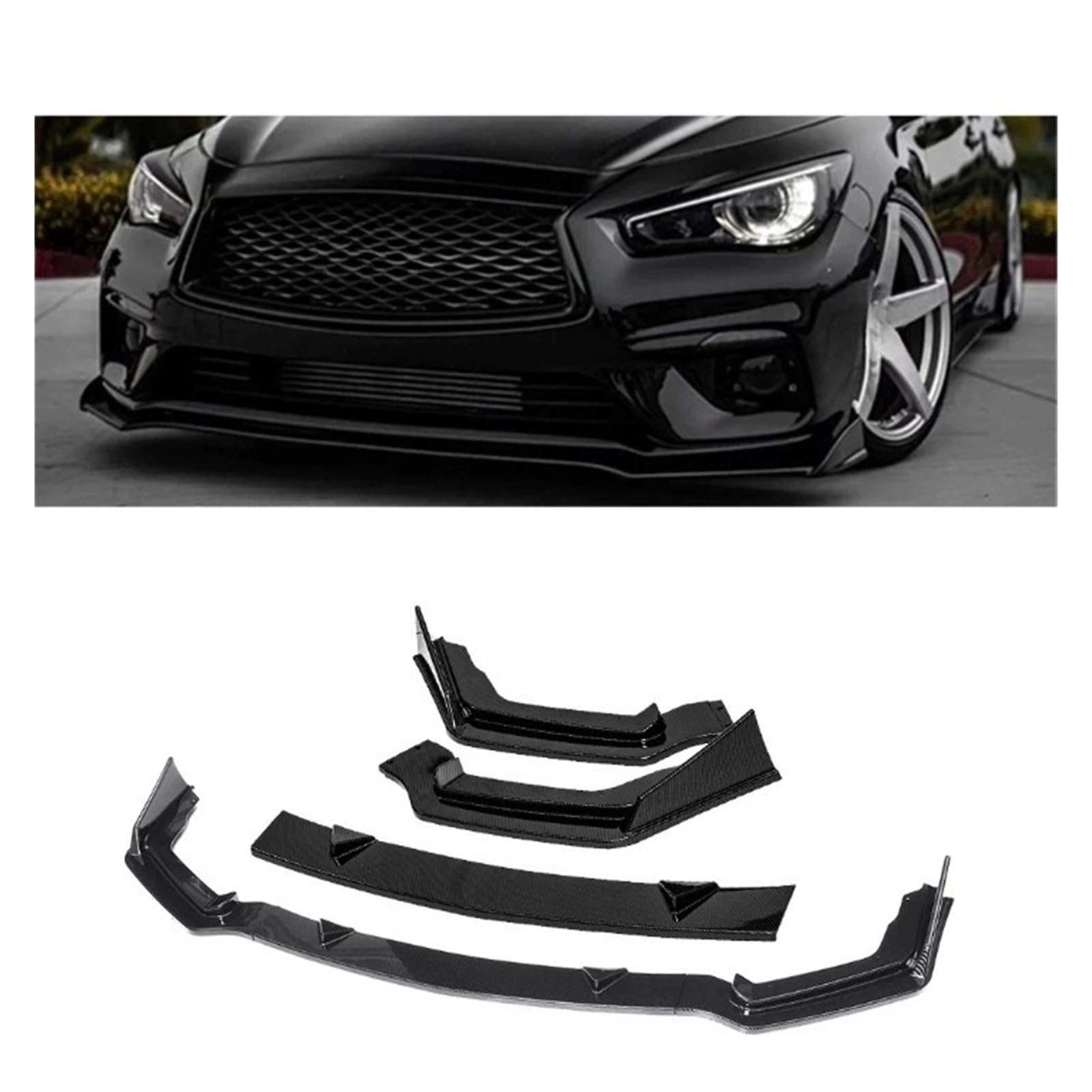 XCVKBA 3PCS Auto Front Stoßstange Splitter Lip Spoiler Diffusor Abdeckung Trim Schutzfolie Kompatibel for Infiniti Q50 2018 2019 2020 2021 auto Zubehör(Black For Standard) von XCVKBA