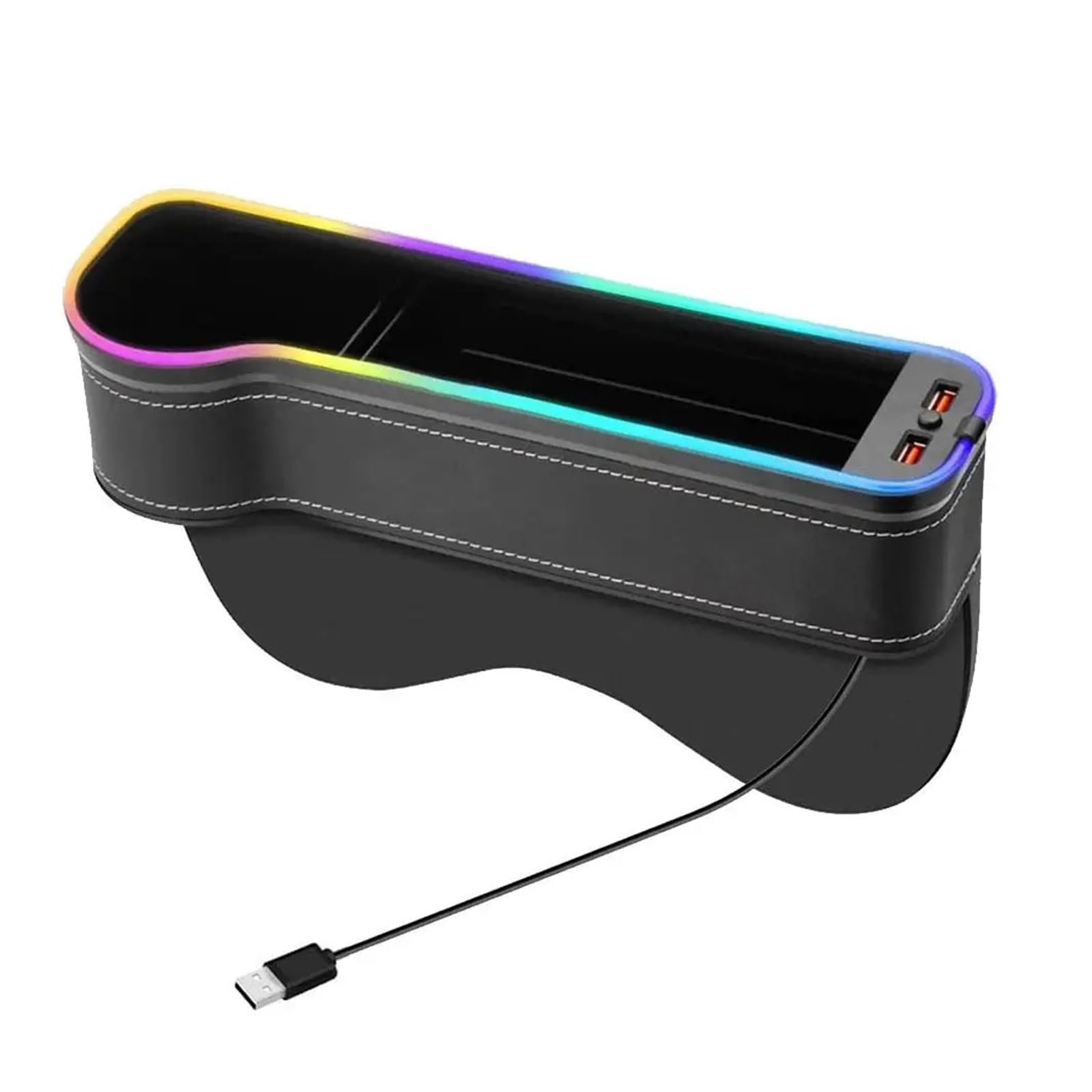 XCVKBA Bunte LED-USB-Aufladung, Autositz-Aufbewahrungsbox, Schlitz-Taschen-Aufbewahrungsbox, Organizer, Dual-USB-Ladegerät, Tassen-Telefonhalter(A Left Seat) von XCVKBA