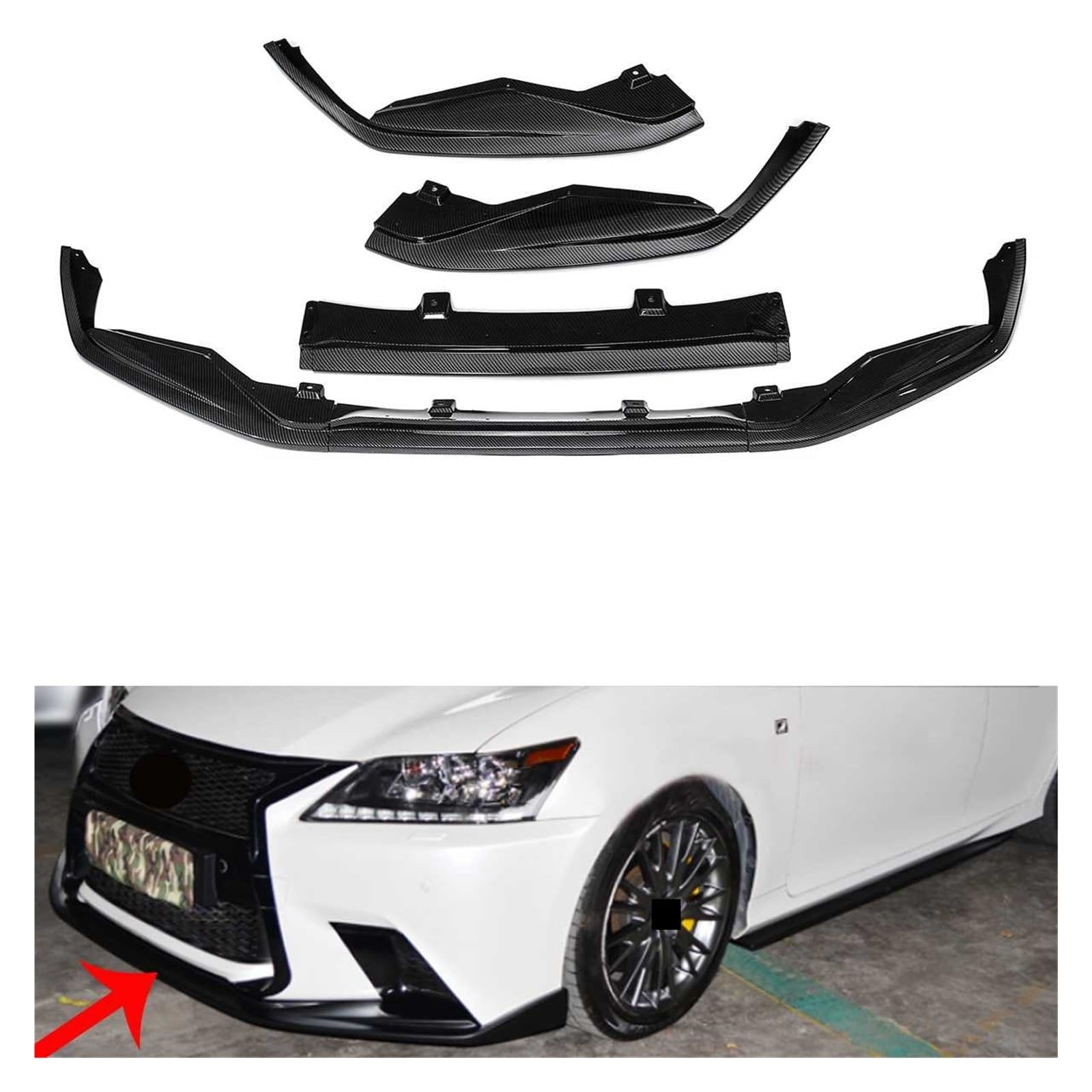 XCVKBA Carbon Look Auto Frontschürze Lip Splitter Spoiler Abdeckung Diffusor Trim Kompatibel for Lexus GS350 450 F Sport 4Dr modell 2013 2014 2015(Carbon Fiber Look) von XCVKBA