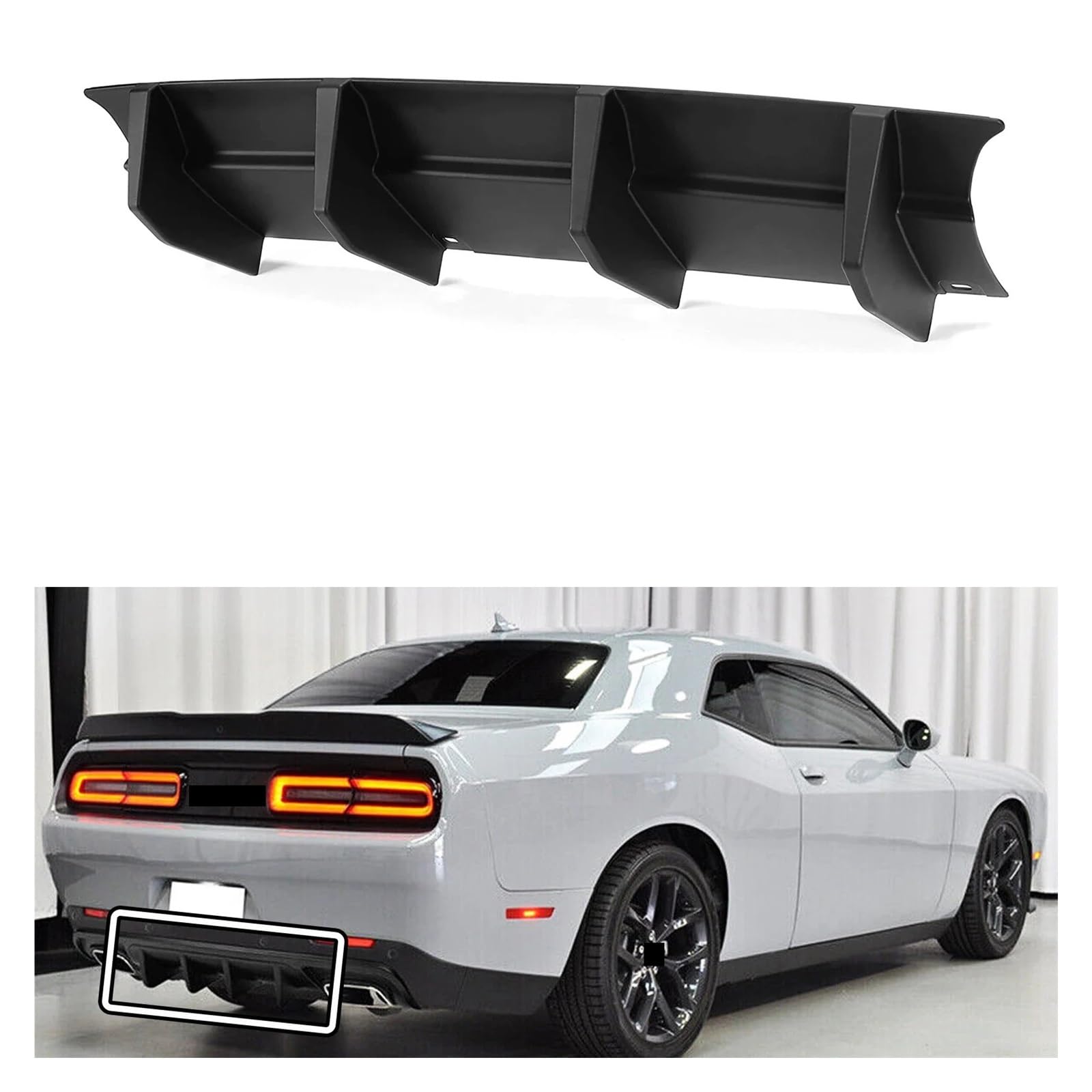 XCVKBA Haifischflossen-Heckstoßstangendiffusor kompatibel for Dodge Challenger GT SXT Plus 2015 2016 2017 2018 2019 2020 2021 2022 2023 Lippensplitter-Spoiler, mattschwarz, glänzendes Schwarz(Matte Bl von XCVKBA