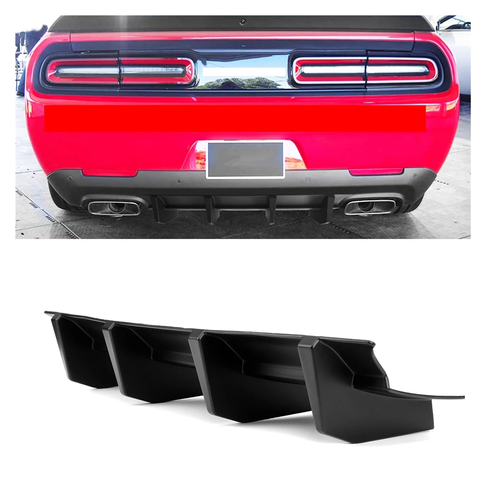 XCVKBA Heckstoßstangen-Diffusor-Lippensplitter, Haifischflossen-Spoiler, kompatibel for Dodge Challenger GT SXT Plus 2015 2016 2017 2018 2019 2020 2021 2022 2023, mattschwarz, glänzendes Schwarz(Carbo von XCVKBA