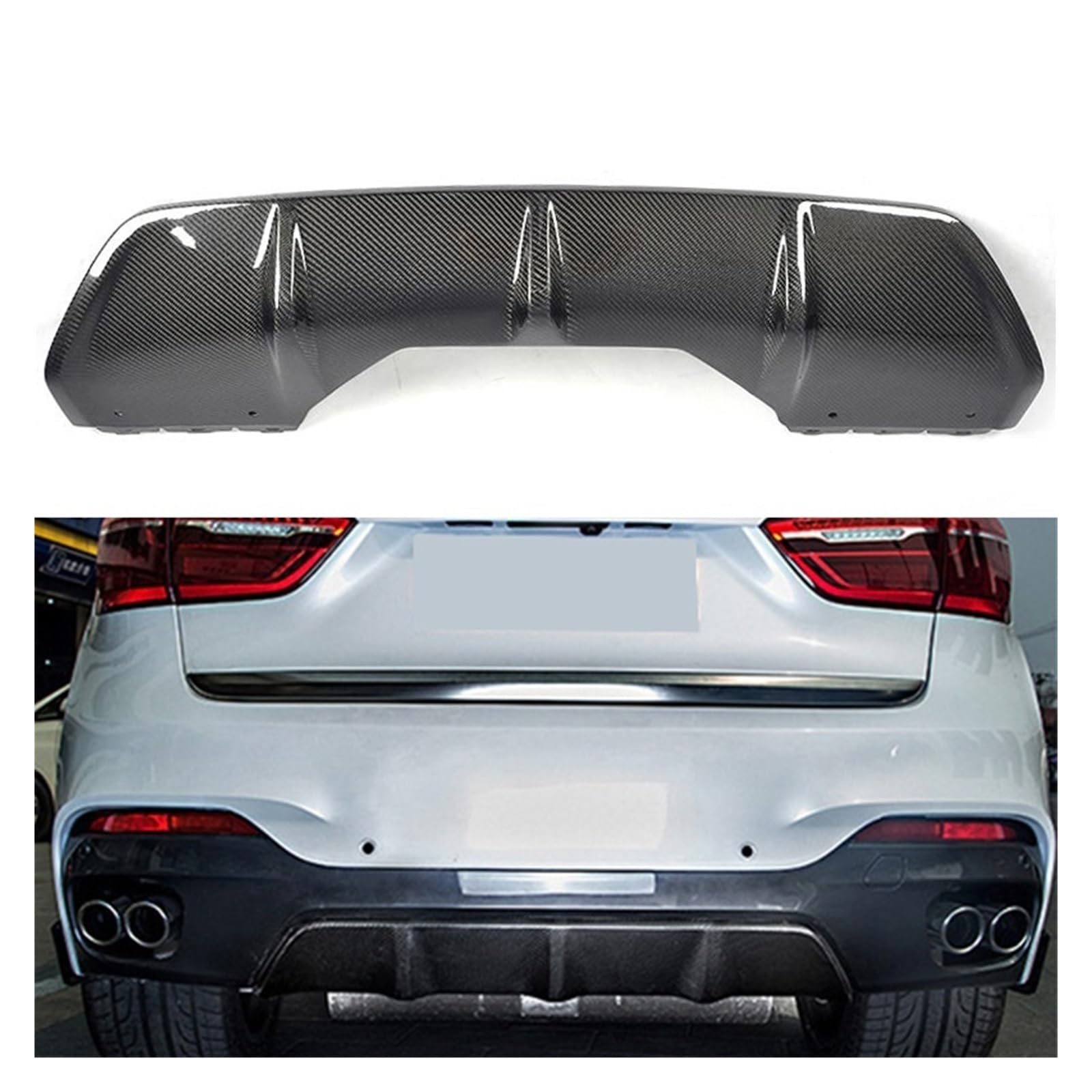 XCVKBA Kohlefaser-Heckstoßstangen-Diffusorlippe, kompatibel for BMW X6 F16 Sport Standard 2015 2016 2017 2018. Auto-Heckstoßstangen-Diffusor-Lippenspoiler(Gloss Black Standard) von XCVKBA