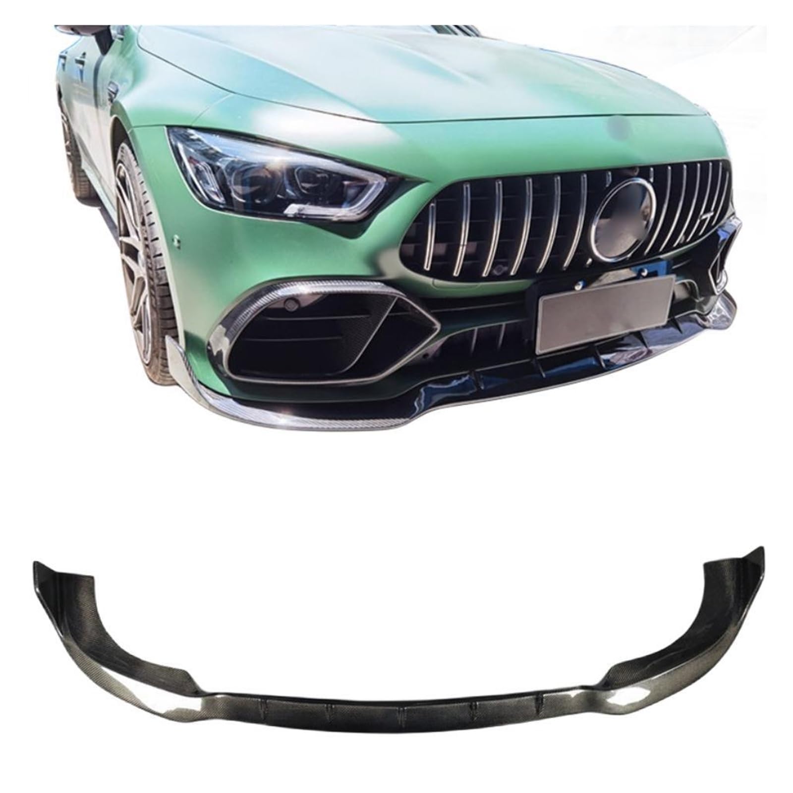 XCVKBA Kompatibel mit Mercedes Benz AMG GT50 GT53 2019 2020 2021 2022 2023. Echte Carbonfaser-Frontlippe, Splitter, Heckdiffusor, Stoßfänger, Seitenschweller, Spoiler, Karosserie-Kits(Front Lip) von XCVKBA