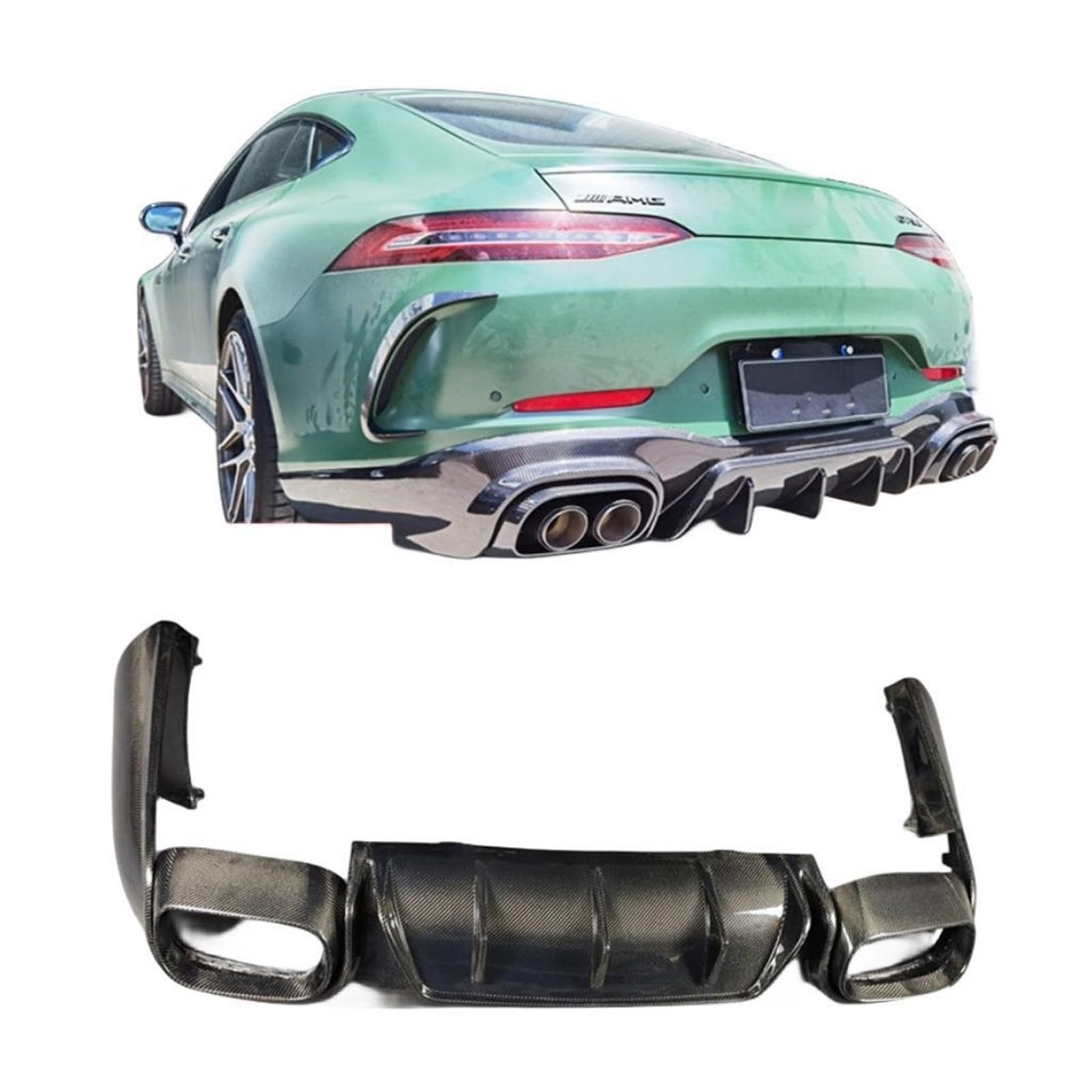 XCVKBA Kompatibel mit Mercedes Benz AMG GT50 GT53 2019 2020 2021 2022 2023. Echte Carbonfaser-Frontlippe, Splitter, Heckdiffusor, Stoßfänger, Seitenschweller, Spoiler, Karosserie-Kits(Rear Diffuser) von XCVKBA