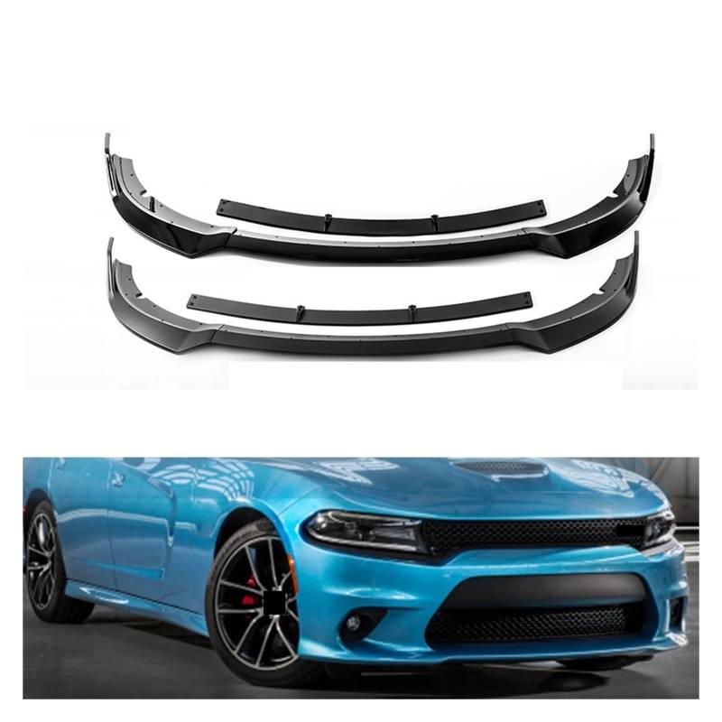 XCVKBA Rhyming Frontstoßstangenlippen-Splitter, Führungsplatte, Spoiler, 4 Stück, glänzend/matt, schwarz, kompatibel for Dodge Charger 2015 2016 2017 2018 2019 SRT LCI(Glossy Black) von XCVKBA