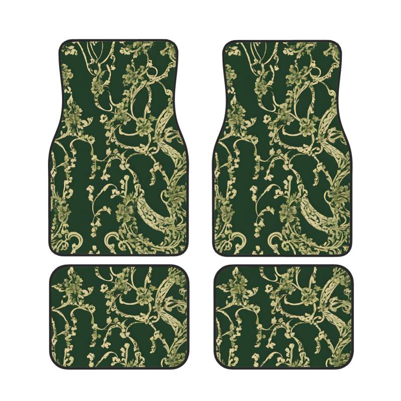 Hunter Green Floral Petals Pattern Autoteppiche 4-teiliges Set, dekorative Bodenmatte mit rutschfesten, wasserdichten Allwetter-Gummimatten, Universalmatten sind weit verbreitet in allen Arten von von XDCYWBZDBC